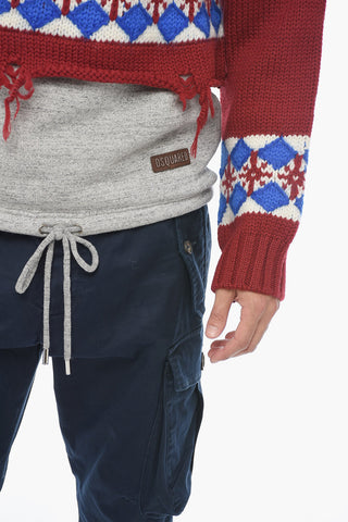Maglia Hybrid Canadian in Jacquard con Dettaglio Distressed