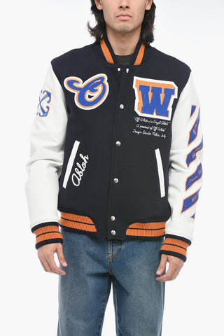 Leather Varsity Bomber with Patchwork
