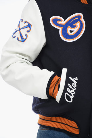 Leather Varsity Bomber with Patchwork