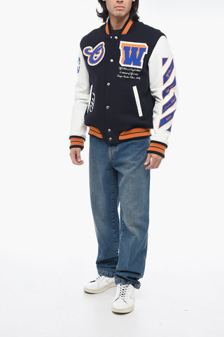Leather Varsity Bomber with Patchwork