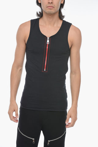 Cotton Skinny Fit Tank Top with Half Zip