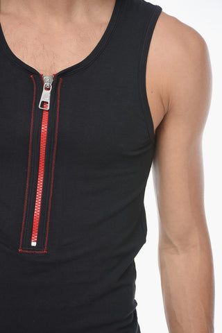Cotton Skinny Fit Tank Top with Half Zip