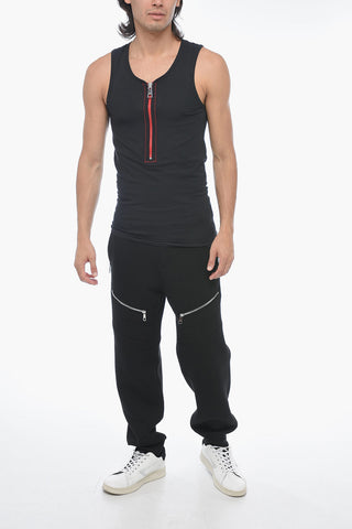 Cotton Skinny Fit Tank Top with Half Zip