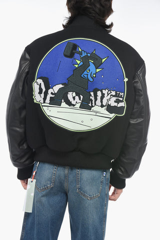 Leather Varsity Bomber with Patchwork