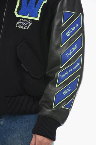 Leather Varsity Bomber with Patchwork