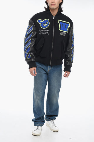 Leather Varsity Bomber with Patchwork