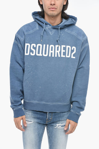 Felpa Hoodie Logata con Effetto Distressed
