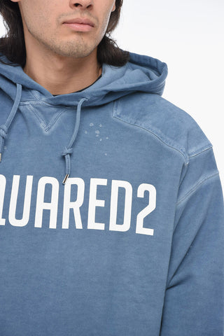 Felpa Hoodie Logata con Effetto Distressed