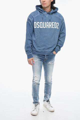 Felpa Hoodie Logata con Effetto Distressed