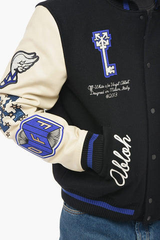 Leather Varsity Bomber with Patchwork