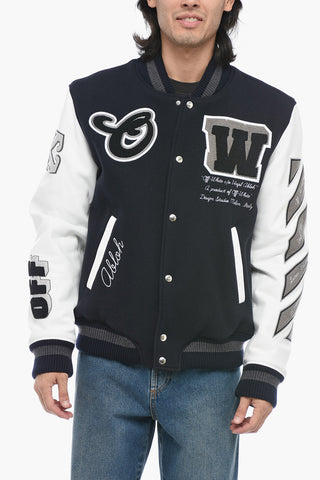 Leather Varsity Bomber with Patchwork
