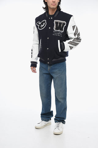 Leather Varsity Bomber with Patchwork