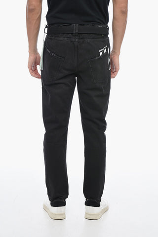 Low-crotch Denims with Logoed Belt