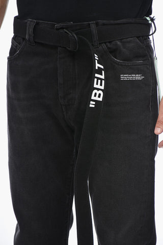Low-crotch Denims with Logoed Belt