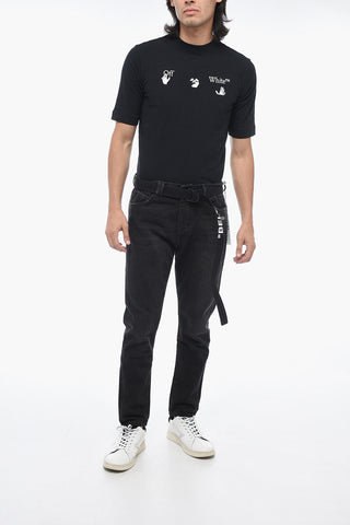 Low-crotch Denims with Logoed Belt