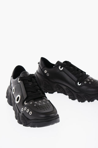 Sneakers Basse in Pelle con Dettagli Eyelets