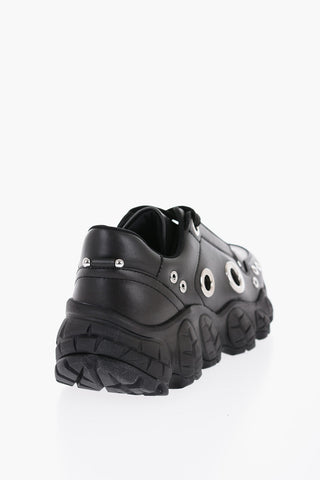 Sneakers Basse in Pelle con Dettagli Eyelets