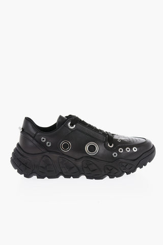 Sneakers Basse in Pelle con Dettagli Eyelets