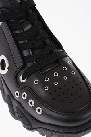 Sneakers Basse in Pelle con Dettagli Eyelets