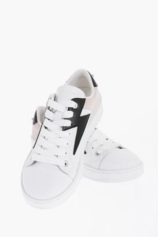 Sneakers basse In Pelle con Dettaglio in Suede e Piercing