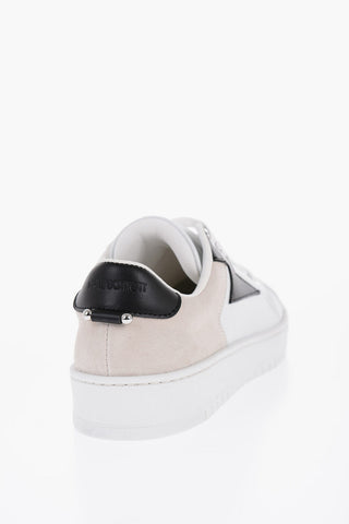 Sneakers basse In Pelle con Dettaglio in Suede e Piercing