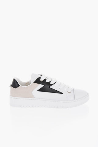 Sneakers basse In Pelle con Dettaglio in Suede e Piercing