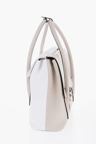 Two-Tone Cotton and Leather Hand Bag