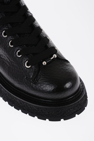 Textured Leather Combat Boots with Side Zip