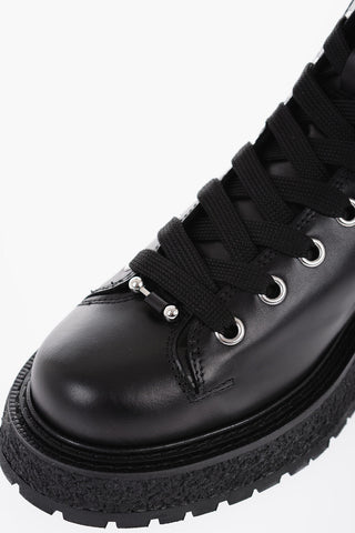 Leather and Fabric Combat Boots with Side Zip