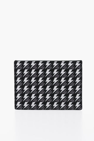 All-Over Thunderbolt Printed Leather Card Holder