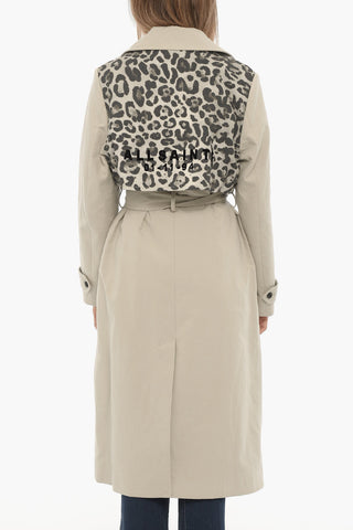 Double-Breasted Trench with Belt and Animal Patterned Detail