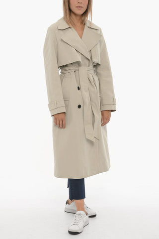 Double-Breasted Trench with Belt and Animal Patterned Detail