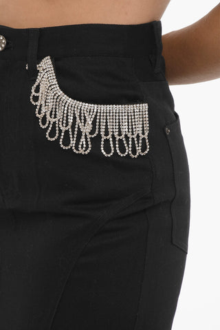 Solid Color Cotton Twill Maxi Skirt with Rhinestone Embellishment