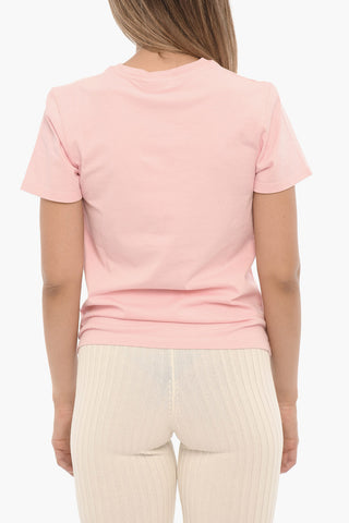 Solid Color Crew-neck T-Shirt with Fox Embroidery