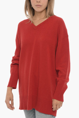 V-Neck Solid Color Wool Sweater