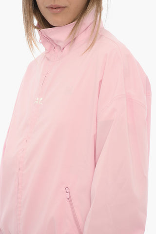 Solid Color Windbreaker Jacket with Embroidered Logo