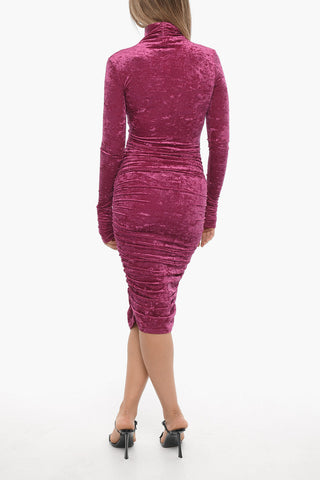 Draped Long-Sleeve Velour Dress