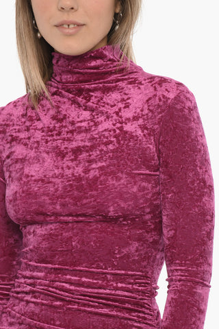 Draped Long-Sleeve Velour Dress