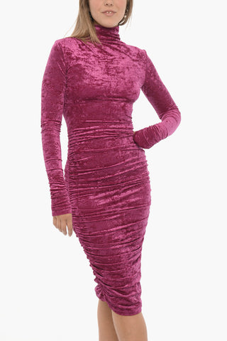 Draped Long-Sleeve Velour Dress