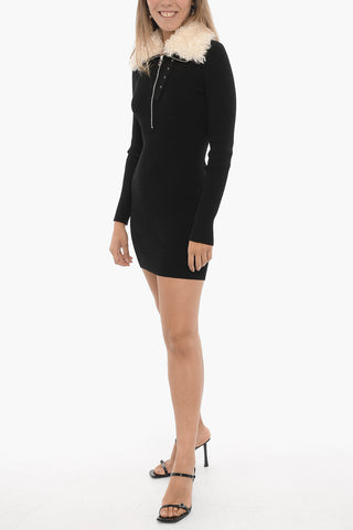 Ribbed Bodycon Dress with Faux Fur Detail