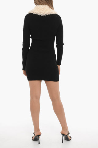 Ribbed Bodycon Dress with Faux Fur Detail