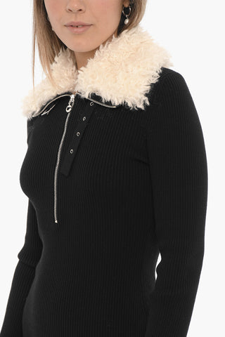 Ribbed Bodycon Dress with Faux Fur Detail
