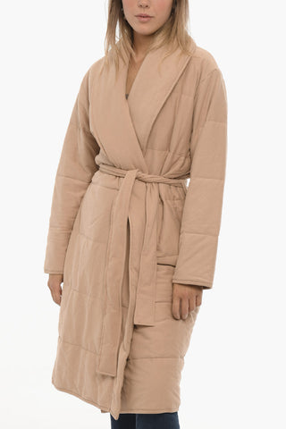 Solid Color Quilted Coat with Belt