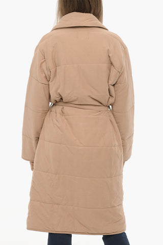 Solid Color Quilted Coat with Belt
