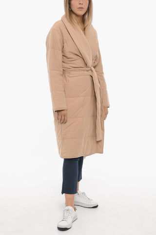Solid Color Quilted Coat with Belt