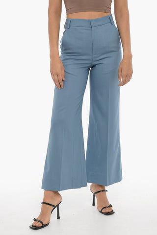 Wool Wide-Leg Trousers with Ankle Slit
