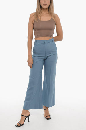 Pantaloni in Lana a Gamba Ampia con Spacco alla Caviglia