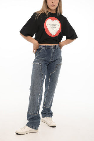 Regular Fit Jeans with Jewels Trims 21cm