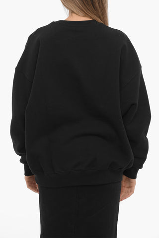 Fleeced Cotton Crew-neck Sweatshirt with Rhinestone Embellished Logo