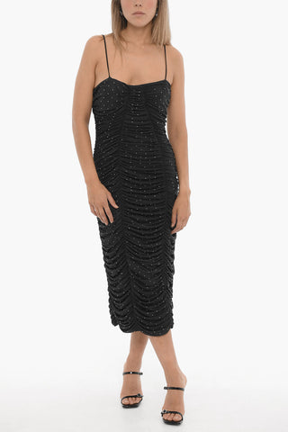 Midi-Kleid drapiert, mit Strass verziert